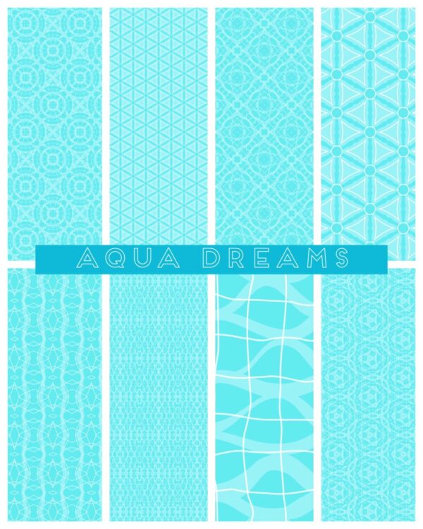PRINTABLE Aqua Dreams Digital Paper Pack Scrapbook Paper Set of 8 Sheets