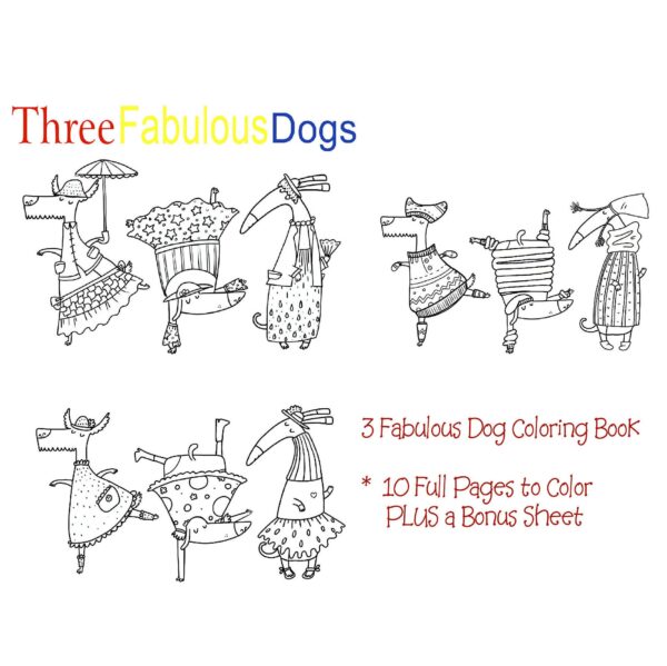 PRINTABLE "Three Fabulous Dogs Coloring" - 10 Pages of Coloring