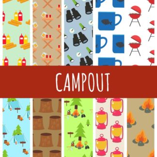 PRINTABLE Campout Digital Paper Pack Scrapbook Paper Set of 6 Sheets