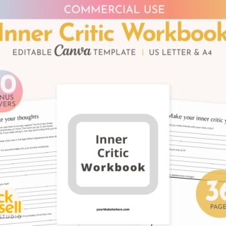 Inner Critic Workbook Editable Canva Template | Commercial Use | A4 / US letter sizes | PLR for resellers, life coaches and therapists