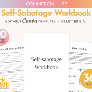 Self-Sabotage Workbook Editable Canva Template | Commercial Use | Instant digital download | Break the self-sabotage cycle