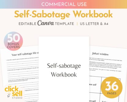 Self-Sabotage Workbook Editable Canva Template | Commercial Use | Instant digital download | Break the self-sabotage cycle