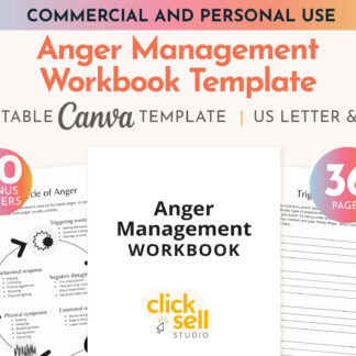 Anger Management Workbook Editable Canva Template | Commercial Use | A4 / US letter sizes | PLR for resellers, life coaches and therapists