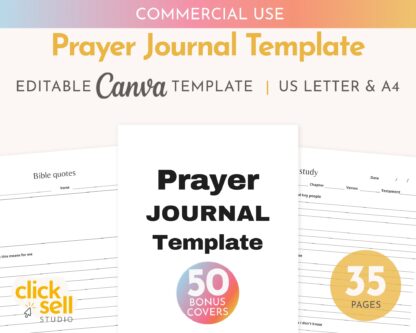 Prayer Journal Editable Canva Template | COMMERCIAL USE | A4 and US letter sizes | customisable journal and planner for daily worship