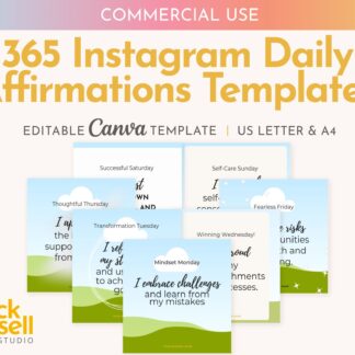 365 Affirmations Instagram post template Editable Canva Template | COMMERCIAL USE | Daily affirmations for audience growth and engagement